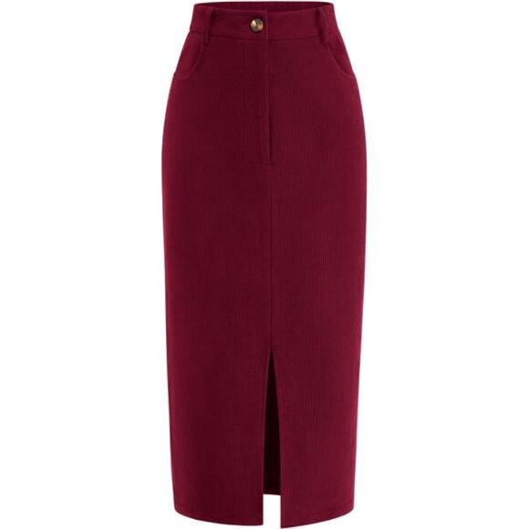 Corduroy Skirt High Waisted Wine Red - Picture 1 of 6